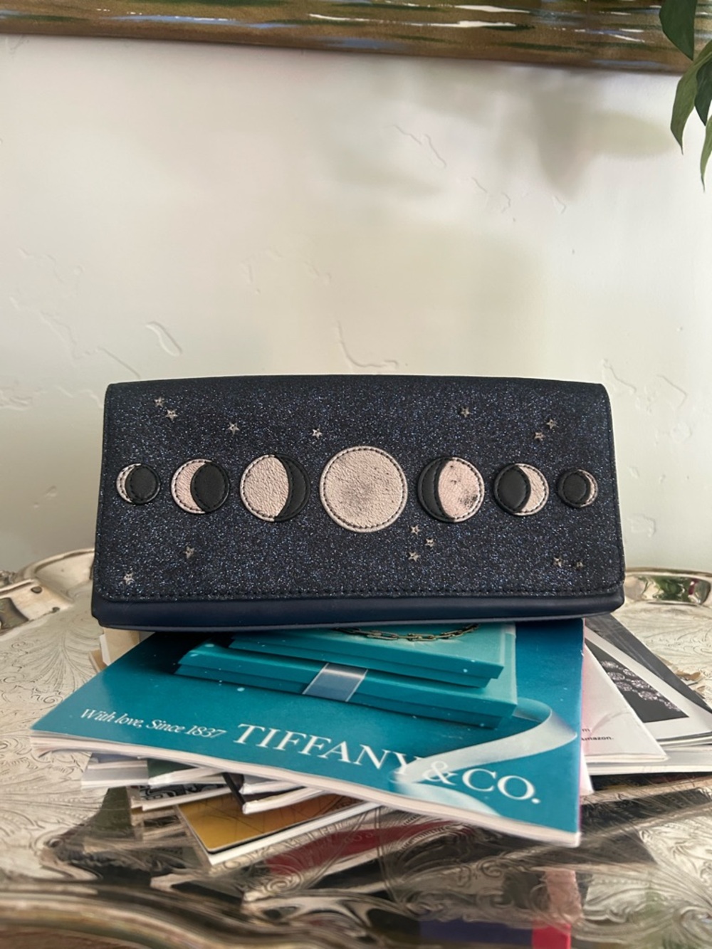 kate spade Navy Glitter Moon Phase Clutch with Metallic Accents